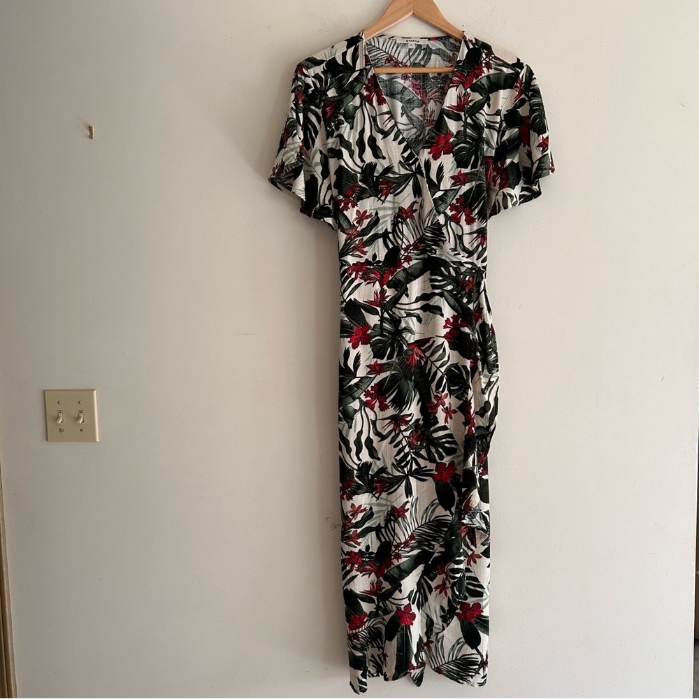 Women’s Garcia Taupe Green Floral Beach Wrap Maxi Dress Women Size XL NWOT